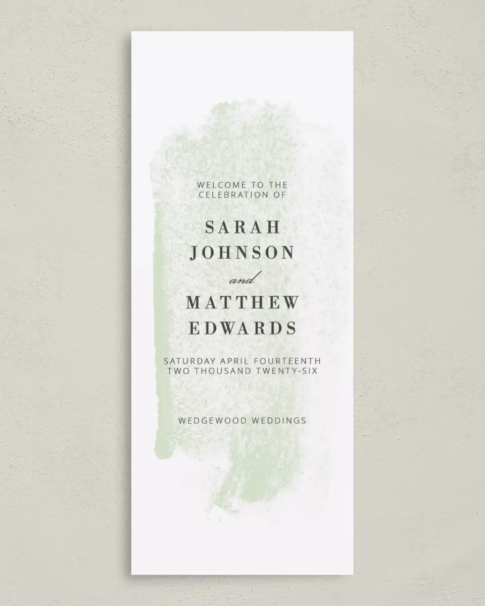 This is a 3⅝" x 8⅞" Tea-length Wedding Program called Tranquil Twinkle printed in full color on Premium Smooth paper