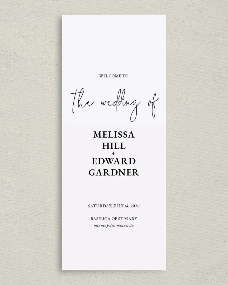 This is a 3⅝" x 8⅞" Tea-length Wedding Program called Sensibly Simple printed in full color on Premium Smooth paper
