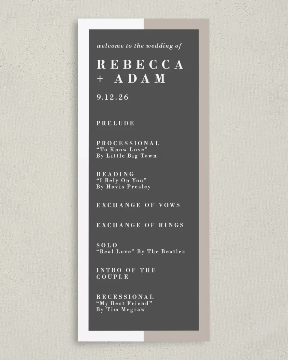 This is a 3⅝" x 8⅞" Tea-length Wedding Program called Merging Love printed in full color on Premium Smooth paper