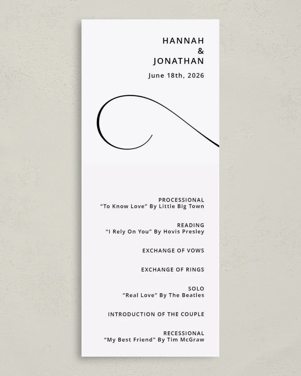 This is a 3⅝" x 8⅞" Tea-length Wedding Program called Love Infinity printed in full color on Premium Smooth paper