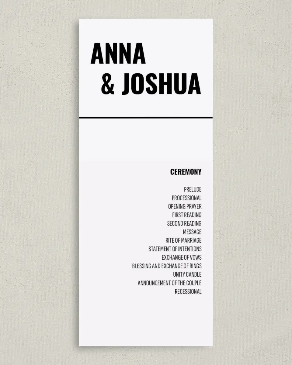 This is a 3⅝" x 8⅞" Tea-length Wedding Program called Stunning Symmetry printed in full color on Premium Smooth paper