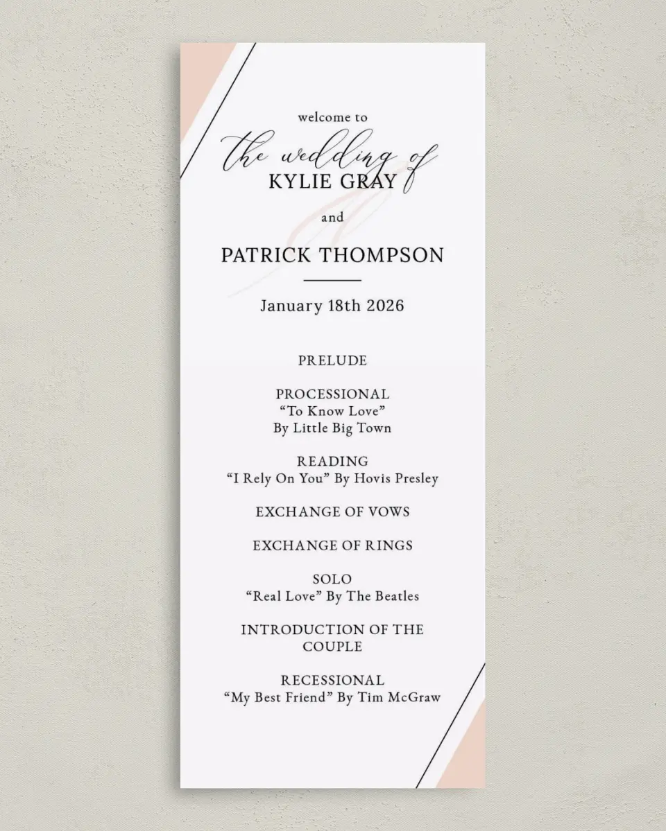 This is a 3⅝" x 8⅞" Tea-length Wedding Program called Love Sweet Love printed in full color on Premium Smooth paper