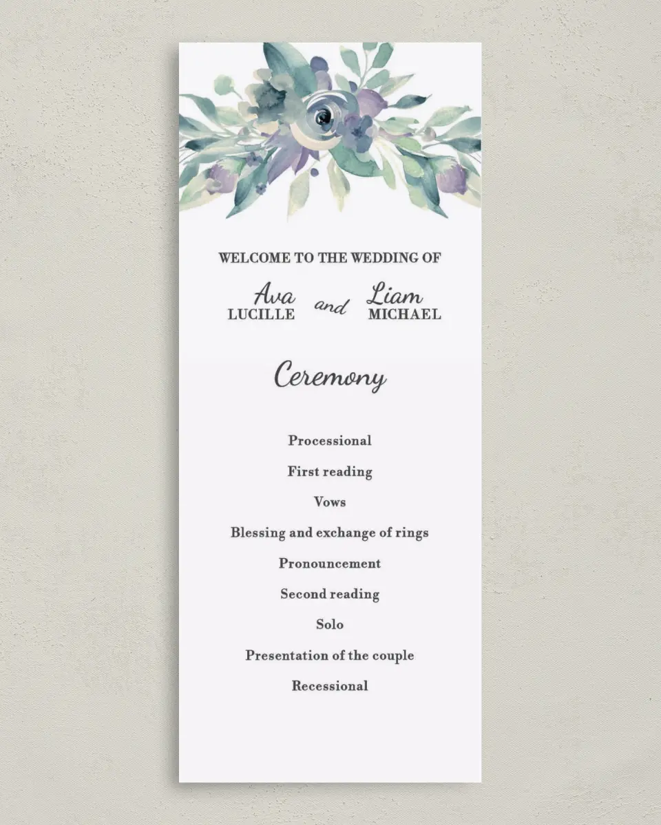 This is a 3⅝" x 8⅞" Tea-length Wedding Program called Glorious Crown printed in full color on Premium Smooth paper