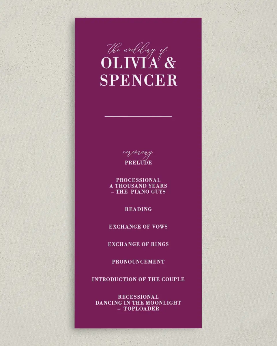 This is a 3⅝" x 8⅞" Tea-length Wedding Program called Marble Mystique printed in full color on Premium Smooth paper