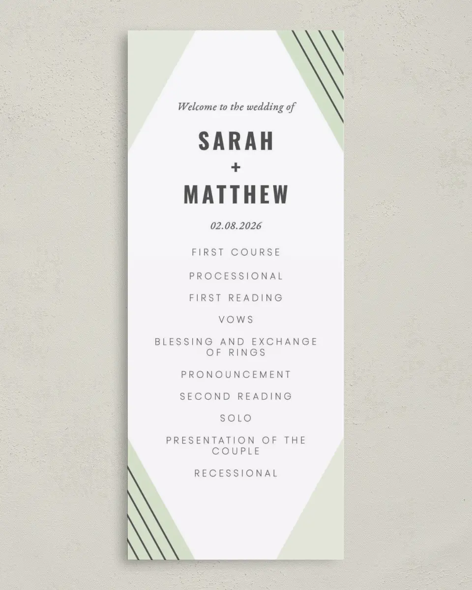 This is a 3⅝" x 8⅞" Tea-length Wedding Program called Geometric Weave printed in full color on Premium Smooth paper