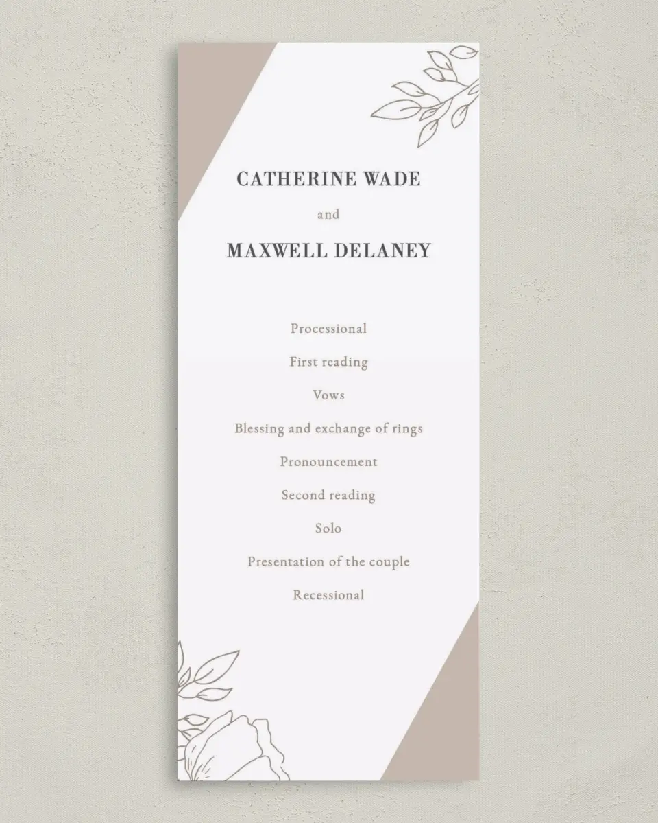 This is a 3⅝" x 8⅞" Tea-length Wedding Program called Delicate Splendor printed in full color on Premium Smooth paper