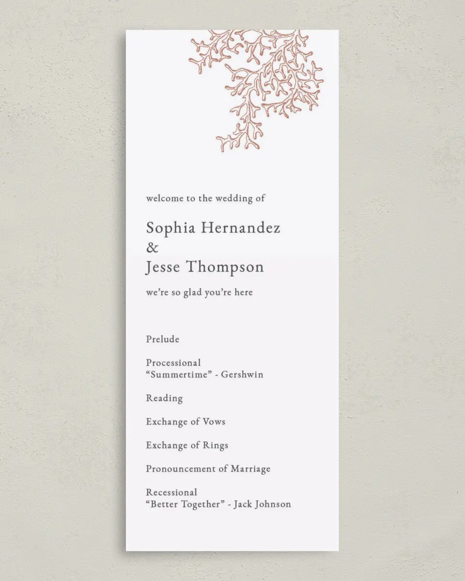 This is a 3⅝" x 8⅞" Tea-length Wedding Program called Tropical Heaven printed in full color on Premium Smooth paper