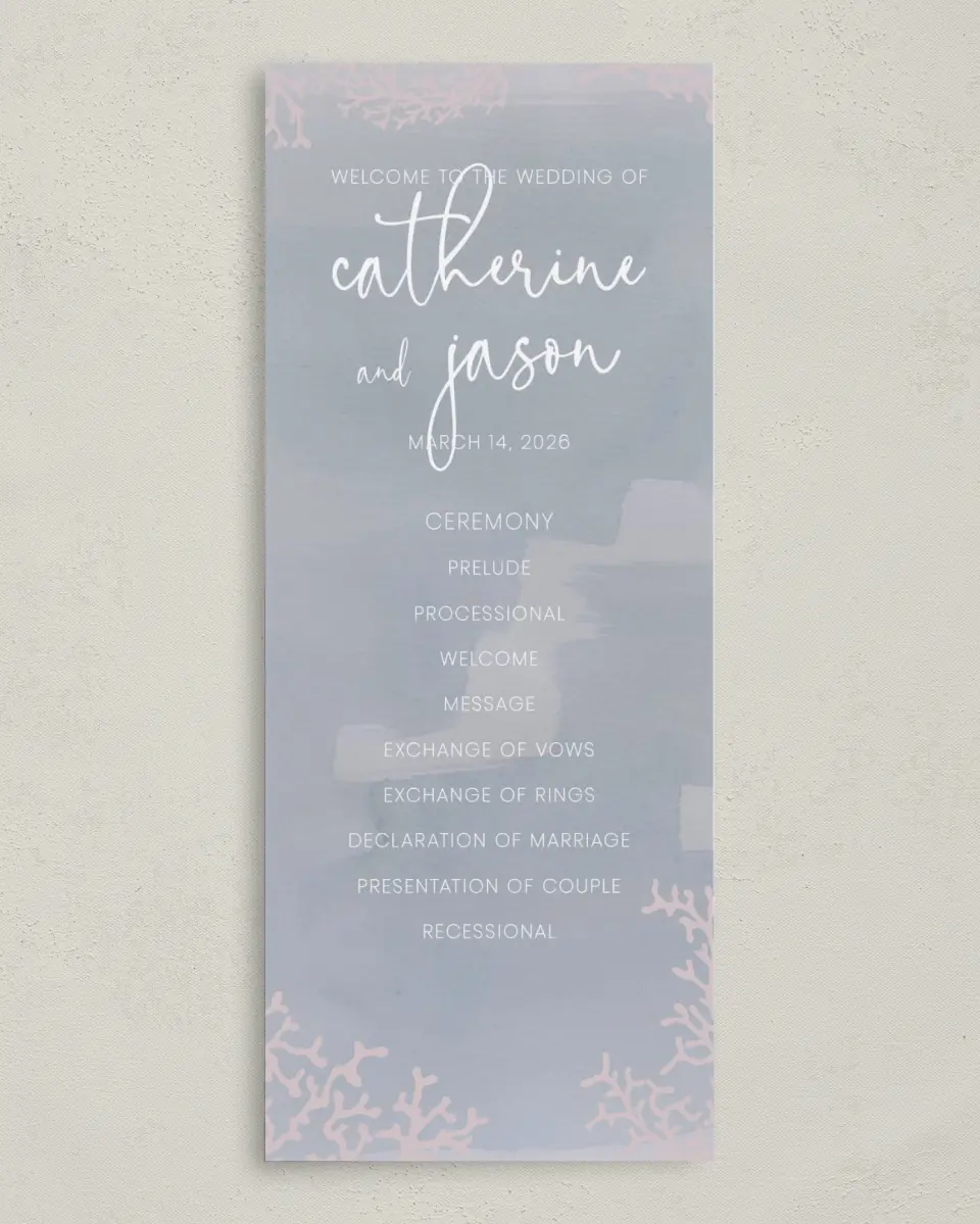 This is a 3⅝" x 8⅞" Tea-length Wedding Program called Enchanting Sea printed in full color on Premium Smooth paper