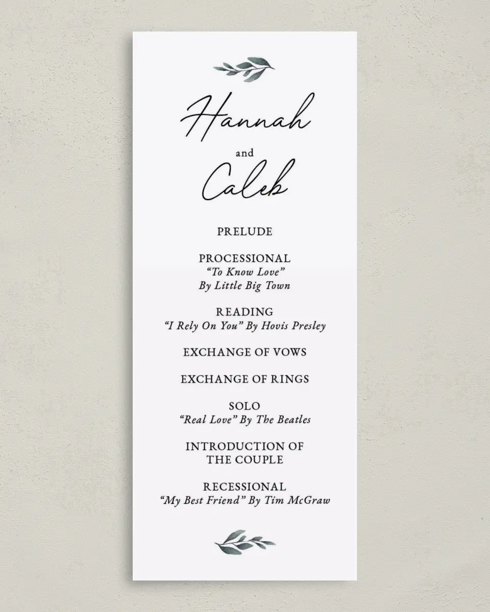 This is a 3⅝" x 8⅞" Tea-length Wedding Program called Pinecone Allure printed in full color on Premium Smooth paper