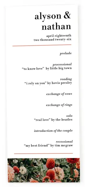 DREAMY MEADOWS: Flat Wedding Programs