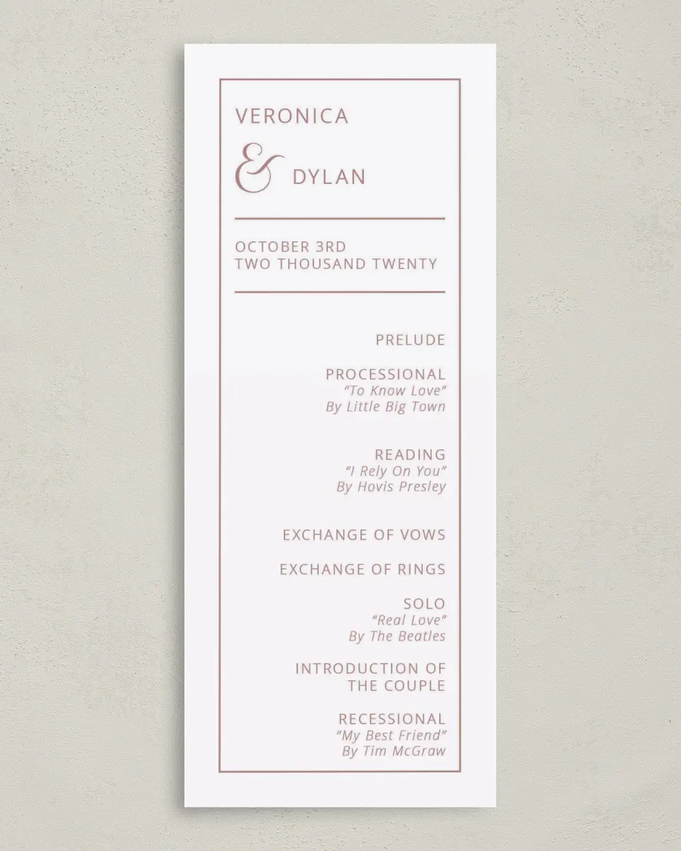 This is a 3⅝" x 8⅞" Tea-length Wedding Program called Neat Arrangement printed in full color on Premium Smooth paper