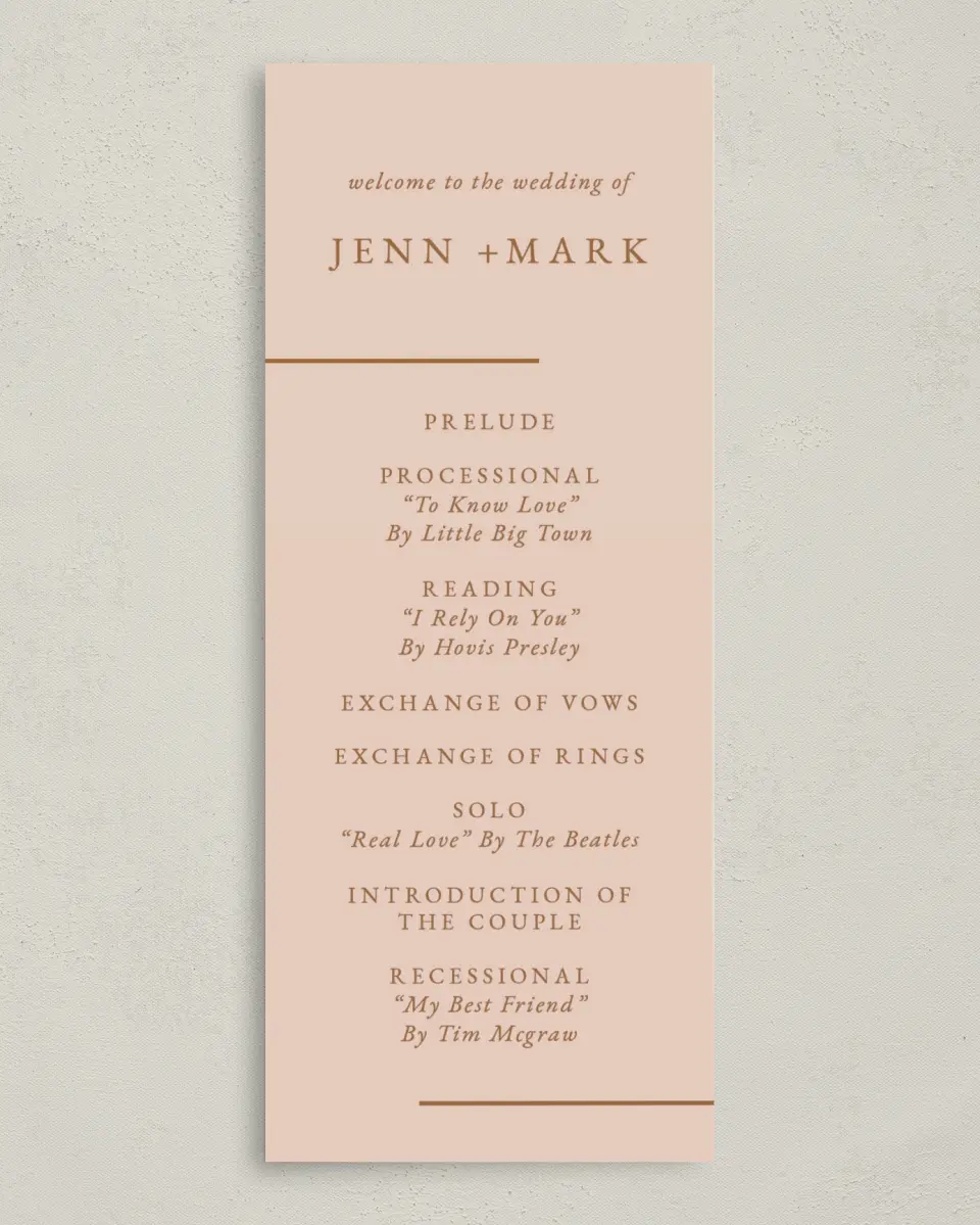 This is a 3⅝" x 8⅞" Tea-length Wedding Program called Adorable Duo printed in full color on Premium Smooth paper