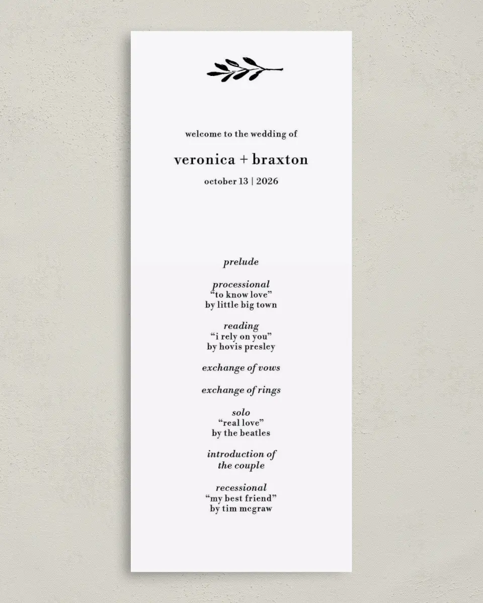 This is a 3⅝" x 8⅞" Tea-length Wedding Program called Stacked Squares printed in full color on Premium Smooth paper