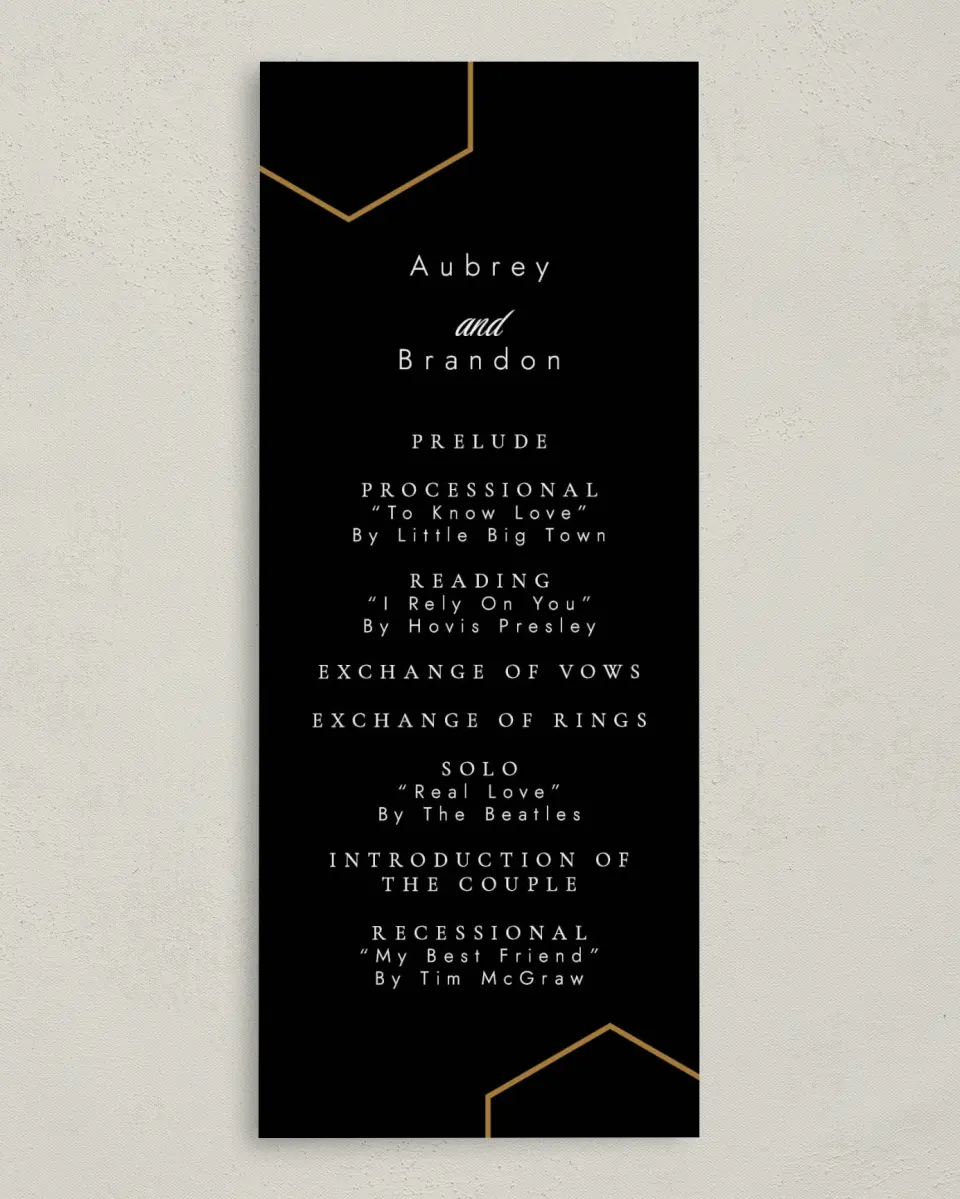 This is a 3⅝" x 8⅞" Tea-length Wedding Program called Love's Ribbon printed in full color on Premium Smooth paper