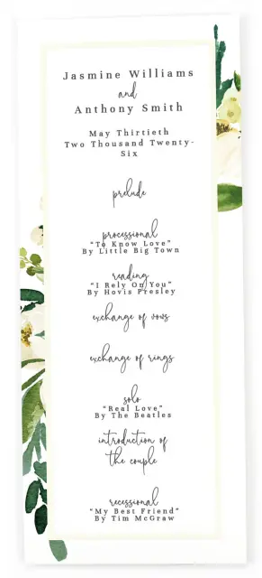 WEDDING FLORALS: Flat Wedding Programs