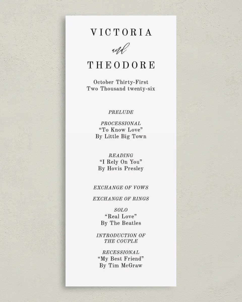 This is a 3⅝" x 8⅞" Tea-length Wedding Program called Shield of Love printed in full color on Premium Smooth paper