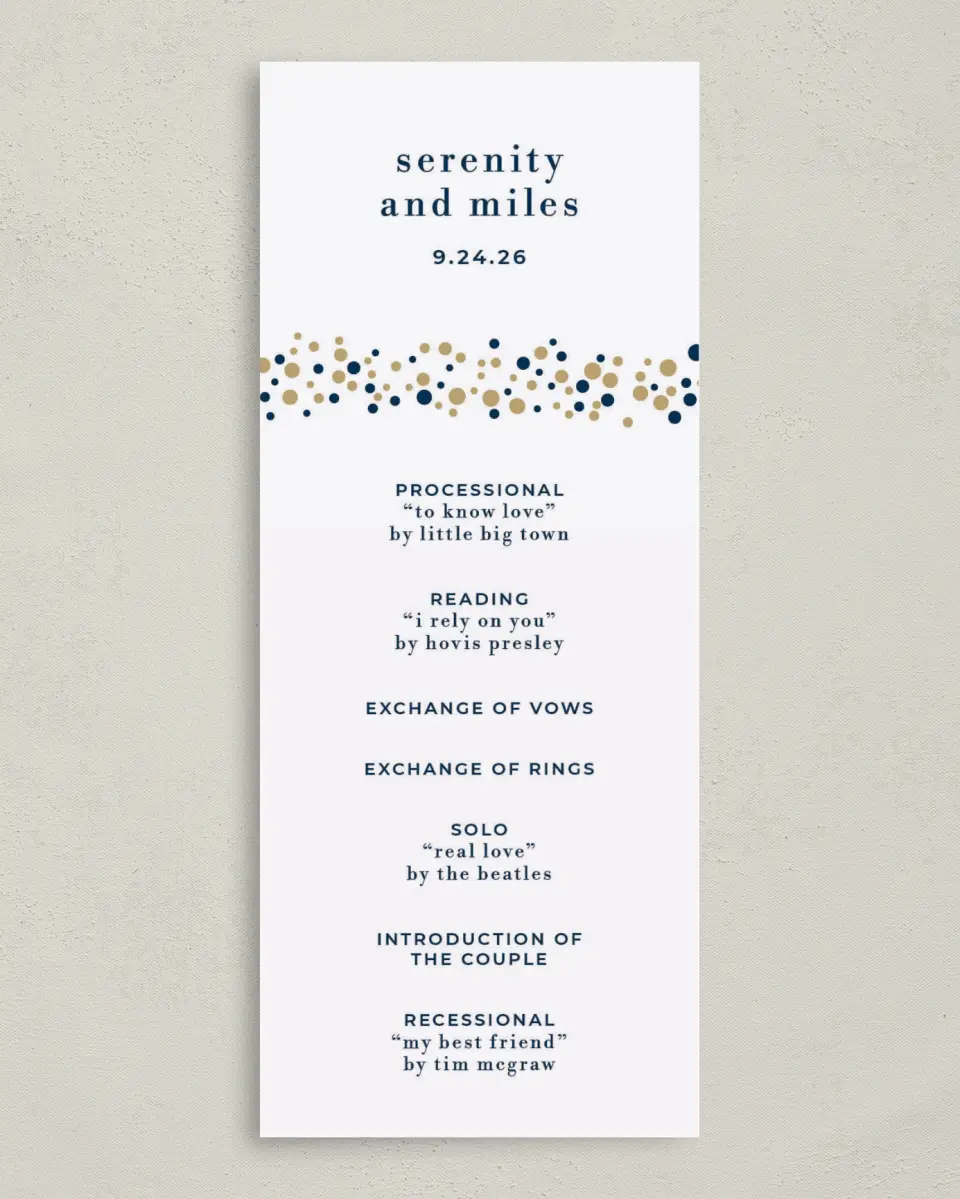 This is a 3⅝" x 8⅞" Tea-length Wedding Program called Modern Countdown printed in full color on Premium Smooth paper