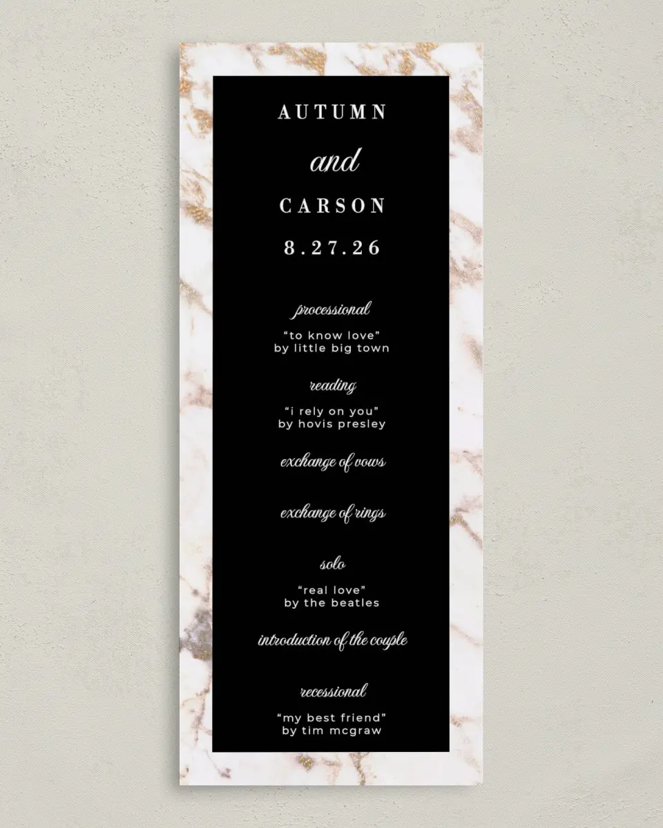 This is a 3⅝" x 8⅞" Tea-length Wedding Program called Classic Count printed in full color on Premium Smooth paper