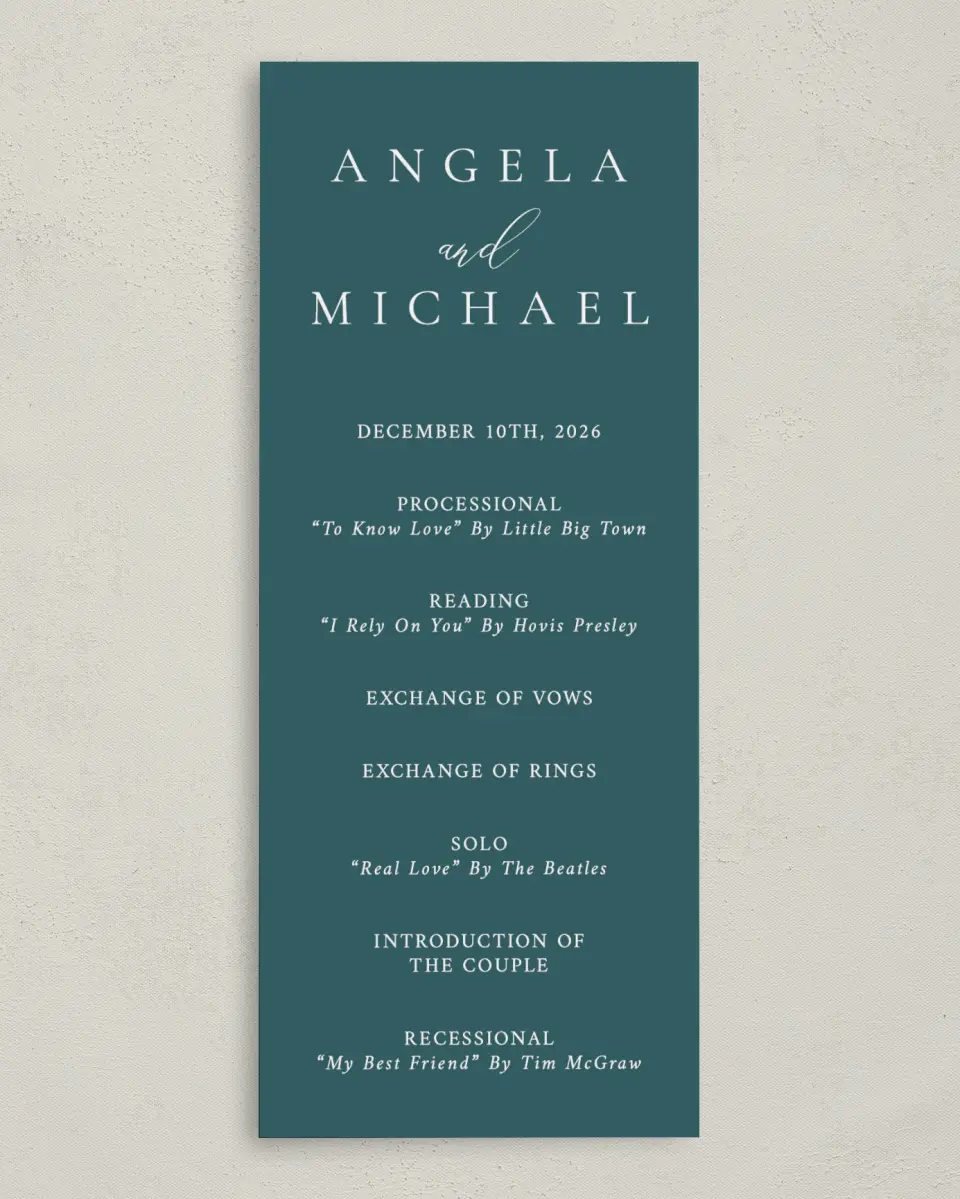 This is a 3⅝" x 8⅞" Tea-length Wedding Program called Rich Structure printed in full color on Premium Smooth paper
