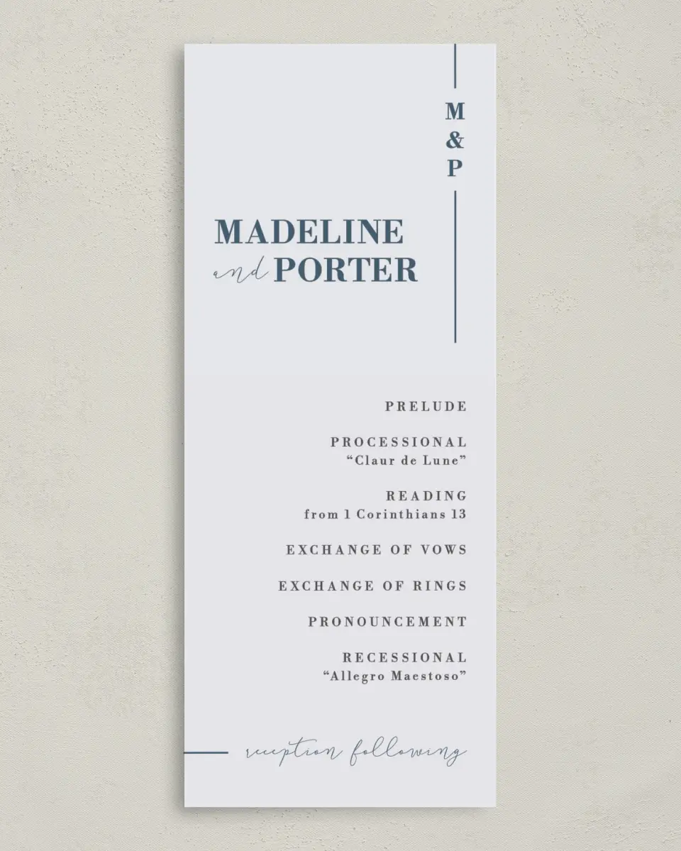 This is a 3⅝" x 8⅞" Tea-length Wedding Program called For Eternity printed in full color on Premium Smooth paper
