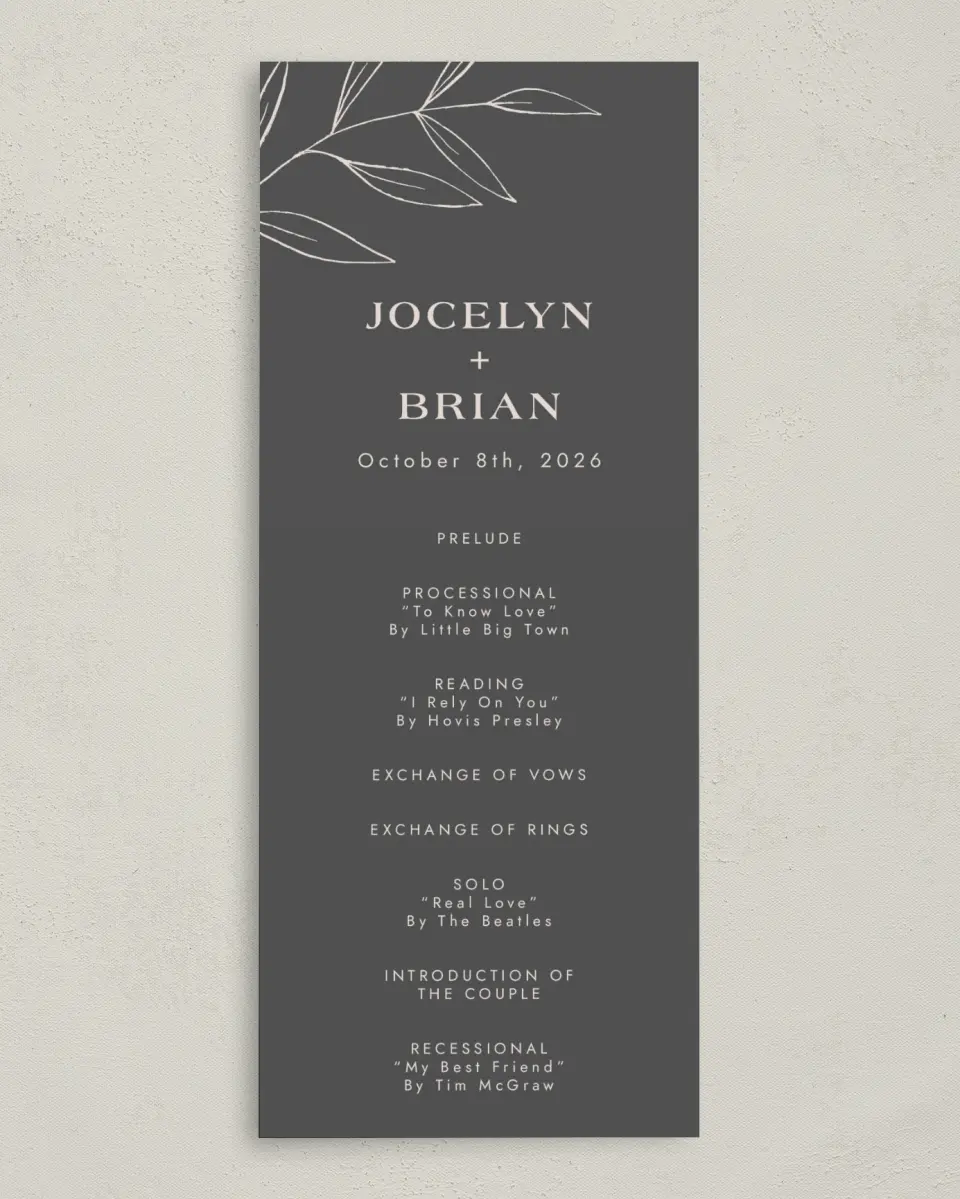 This is a 3⅝" x 8⅞" Tea-length Wedding Program called Dazzling Moment printed in full color on Premium Smooth paper