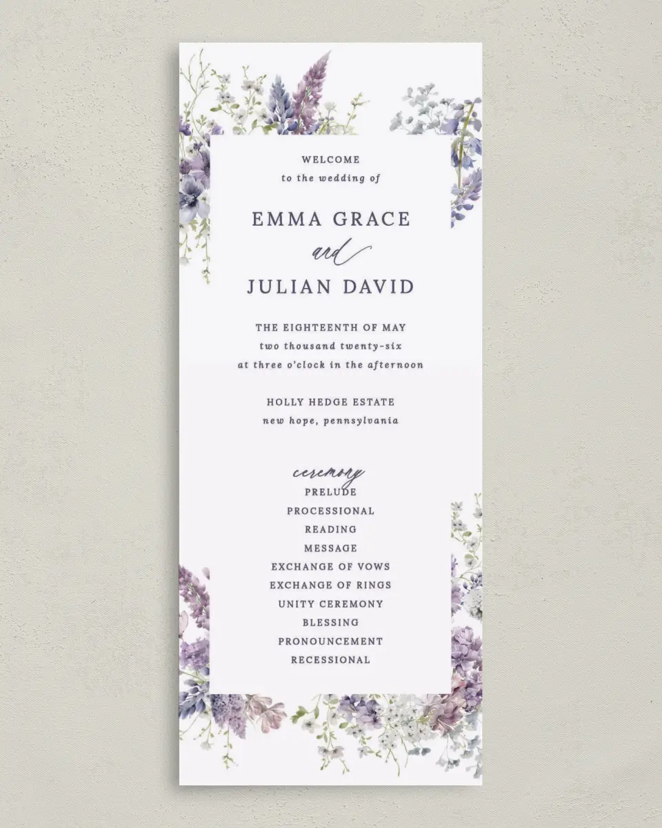 This is a 3⅝" x 8⅞" Tea-length Wedding Program called Euphoric Frame printed in full color on Premium Smooth paper