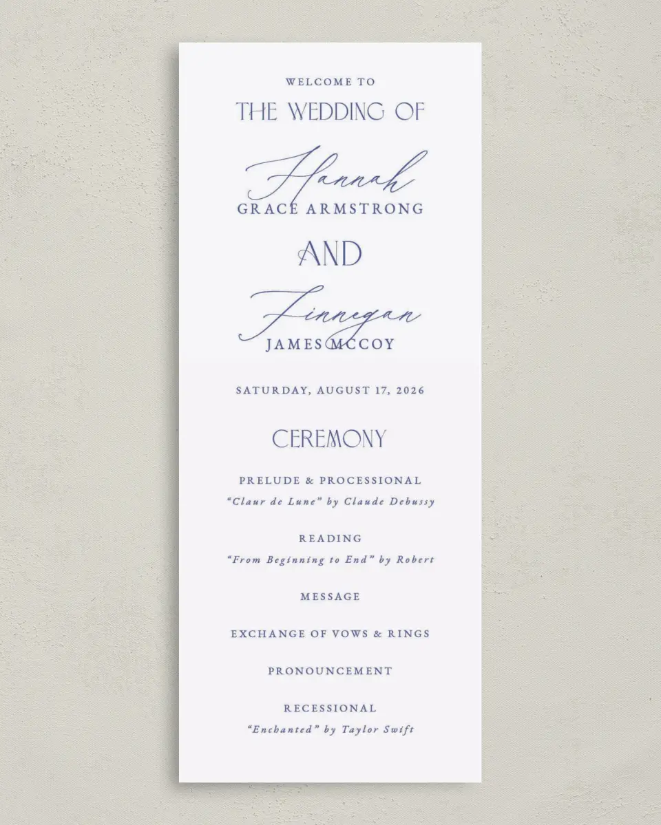 This is a 3⅝" x 8⅞" Tea-length Wedding Program called Modern Chinoiserie printed in full color on Premium Smooth paper