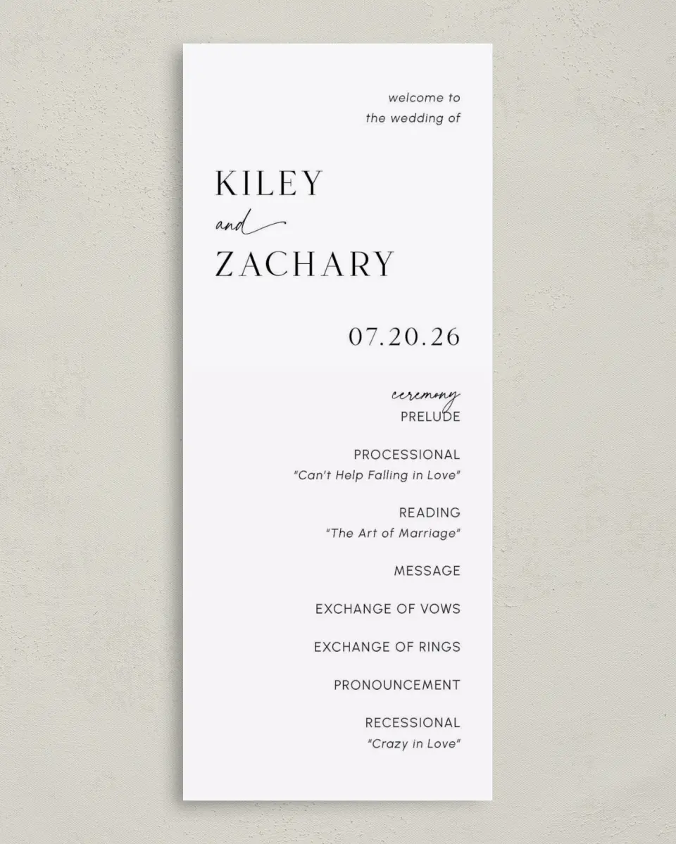 This is a 3⅝" x 8⅞" Tea-length Wedding Program called Picturesque printed in full color on Premium Smooth paper