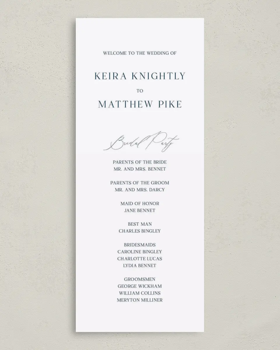 This is a 3⅝" x 8⅞" Tea-length Wedding Program called Bridge To Love printed in full color on Premium Smooth paper