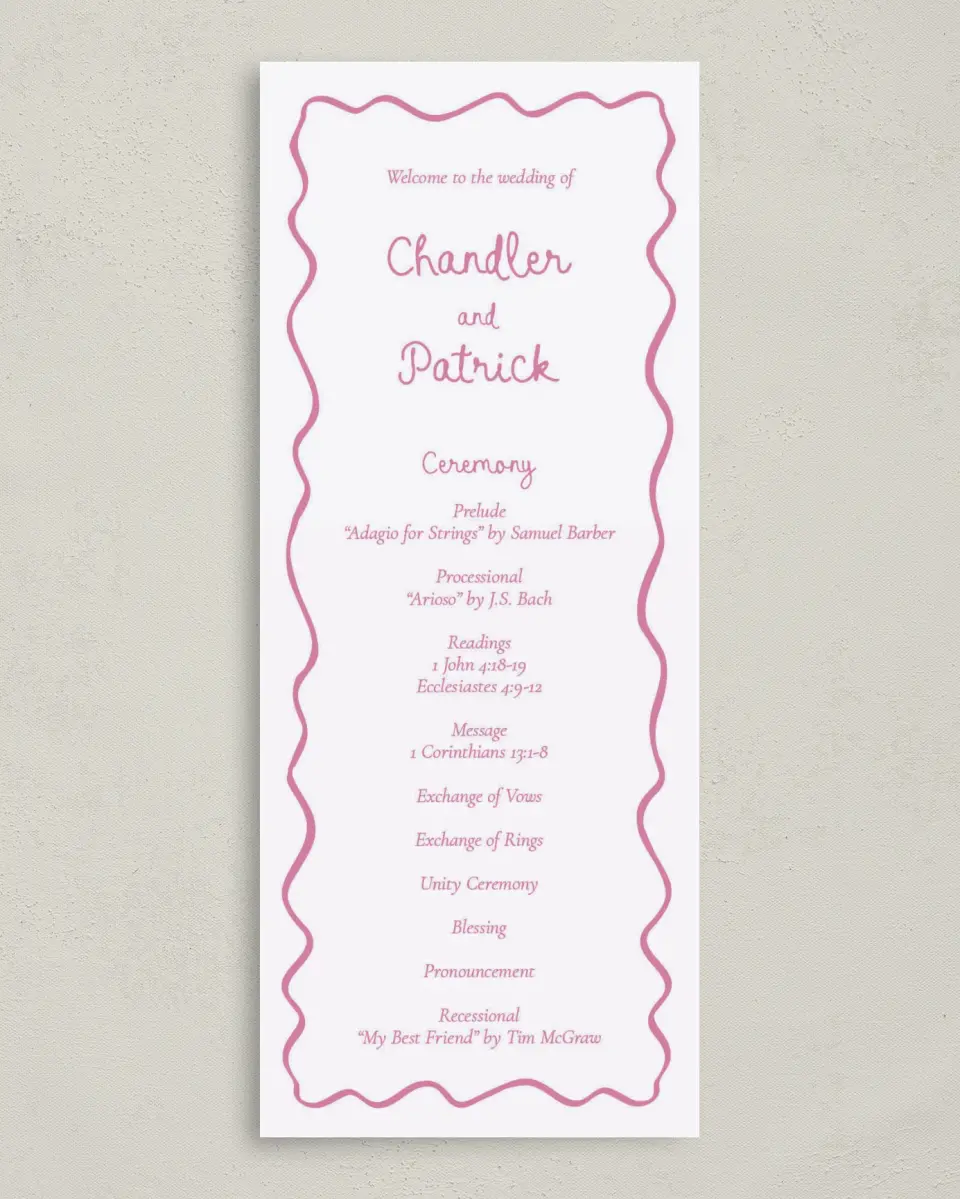 This is a 3⅝" x 8⅞" Tea-length Wedding Program called Swan Love printed in full color on Premium Smooth paper