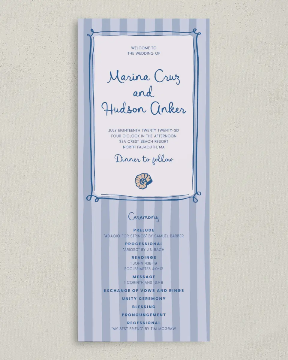 This is a 3⅝" x 8⅞" Tea-length Wedding Program called Abyssal Love printed in full color on Premium Smooth paper
