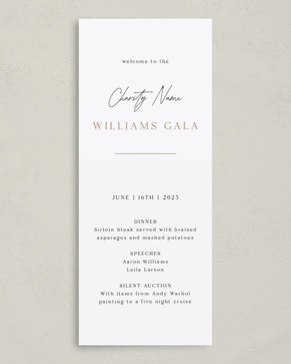 This is a 3⅝" x 8⅞" Tea-length Wedding Program called Make an Impact printed in full color on Premium Smooth paper