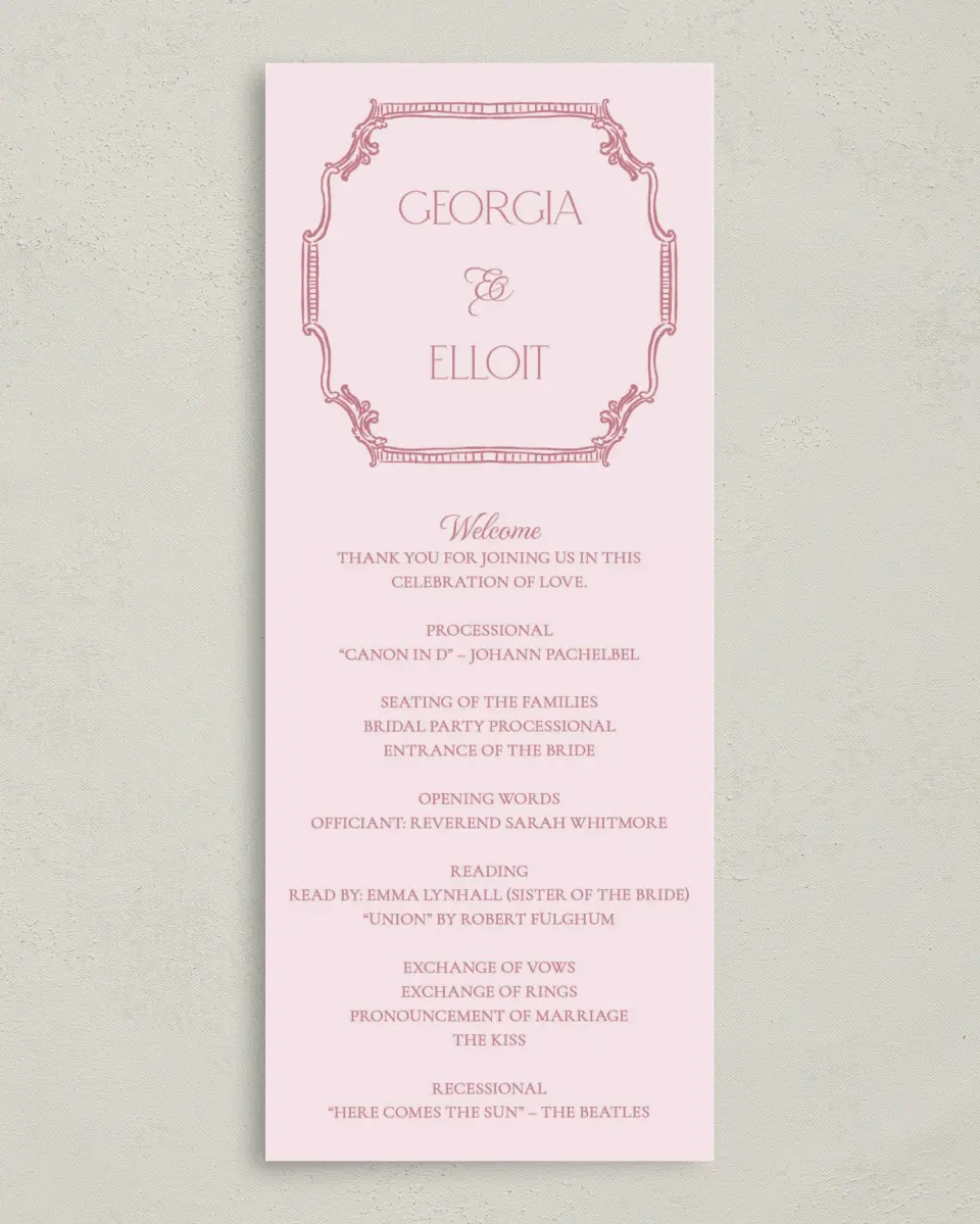 This is a 3⅝" x 8⅞" Tea-length Wedding Program called Nantucket printed in full color on Premium Smooth paper