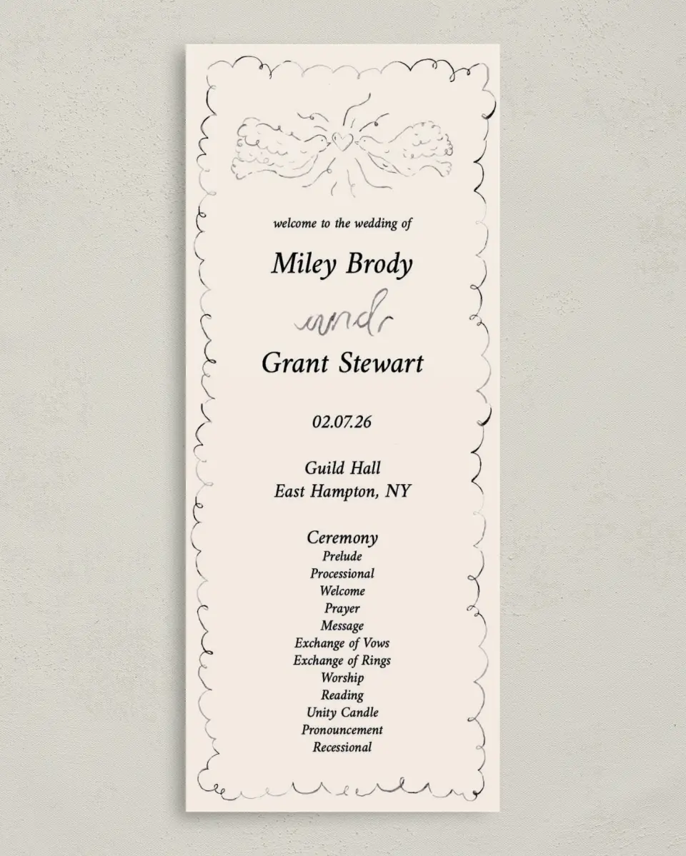 This is a 3⅝" x 8⅞" Tea-length Wedding Program called Mi Amor printed in full color on Premium Smooth paper