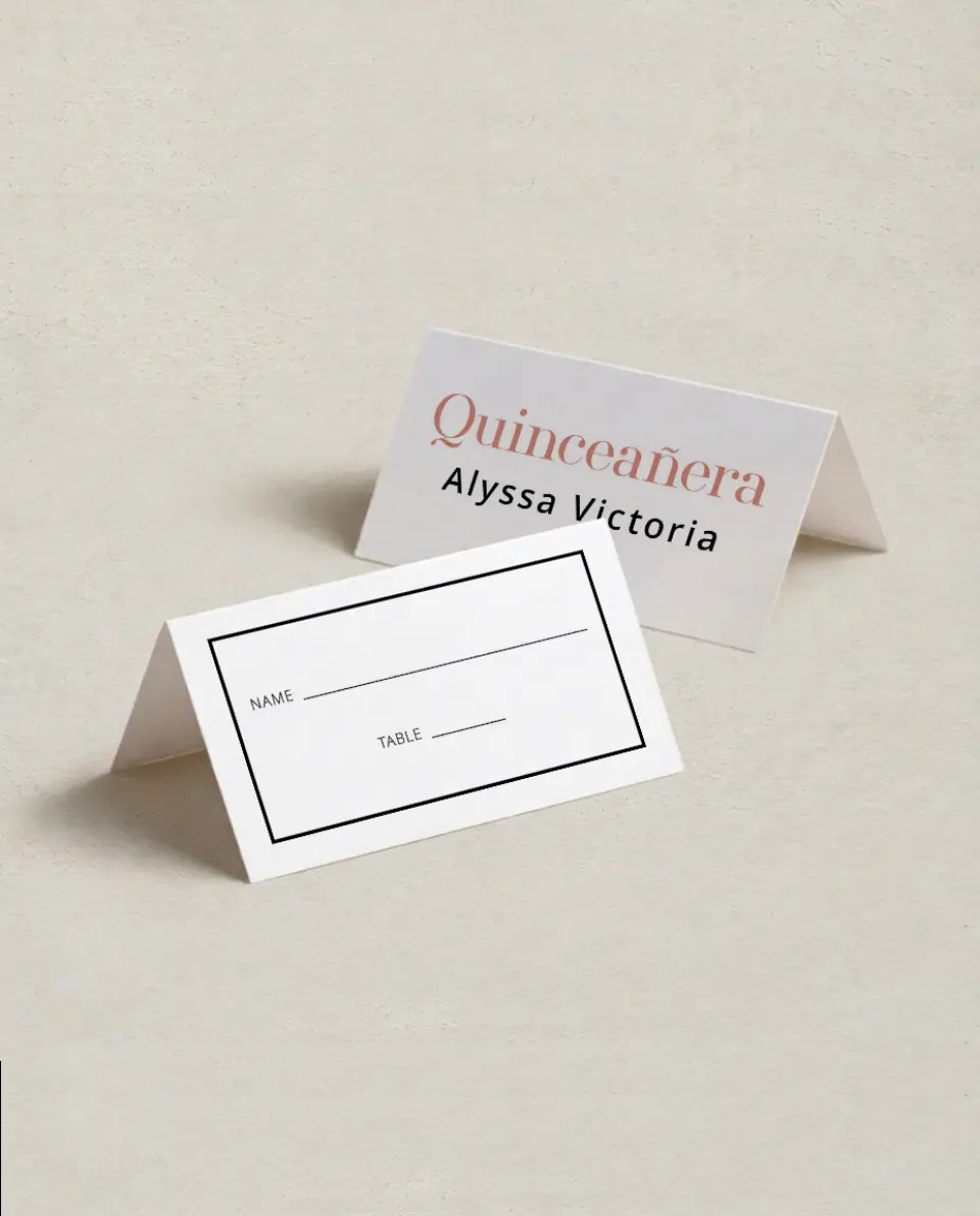 This is a 3½" x 2" Folded Quinceanera Place Card called Classic Quinceanera printed in full color on Premium Smooth paper