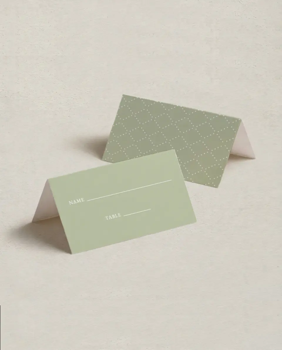 This is a 3½" x 2" Folded Quinceanera Place Card called Sweetly Framed printed in full color on Premium Smooth paper