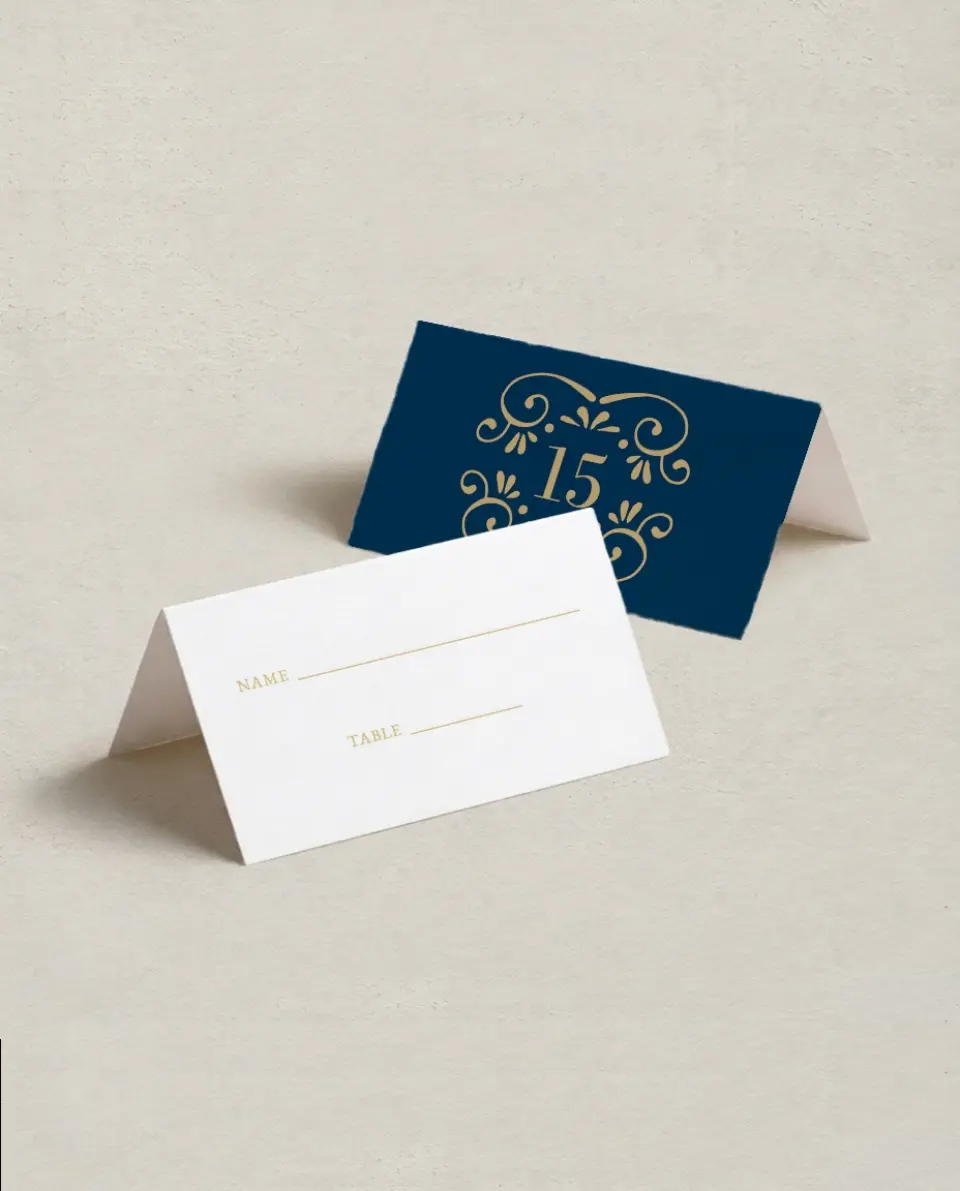 This is a 3½" x 2" Folded Quinceanera Place Card called Sparkling Dream printed in full color on Premium Smooth paper