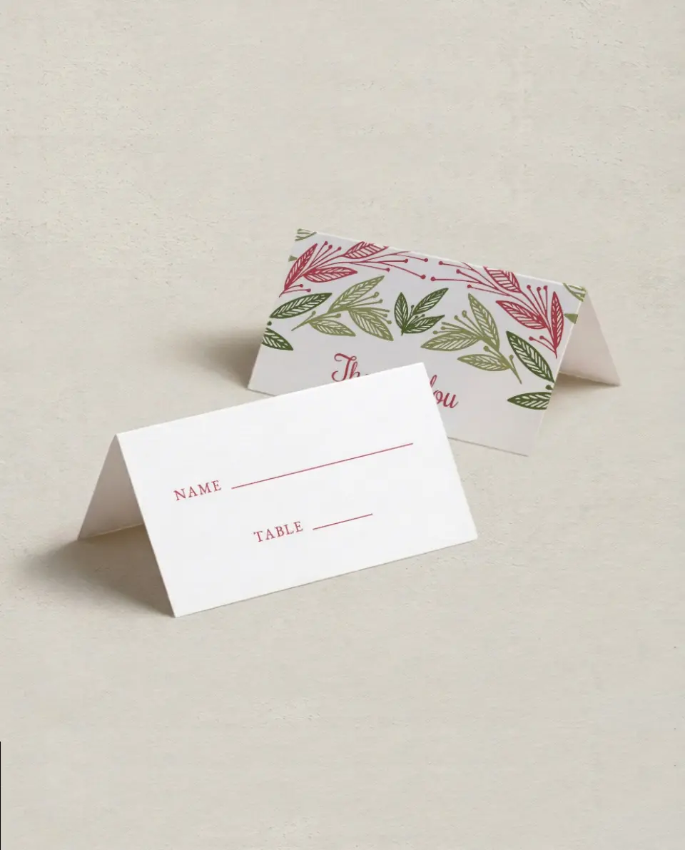 This is a 3½" x 2" Folded Quinceanera Place Card called Splash of Sprigs printed in full color on Premium Smooth paper