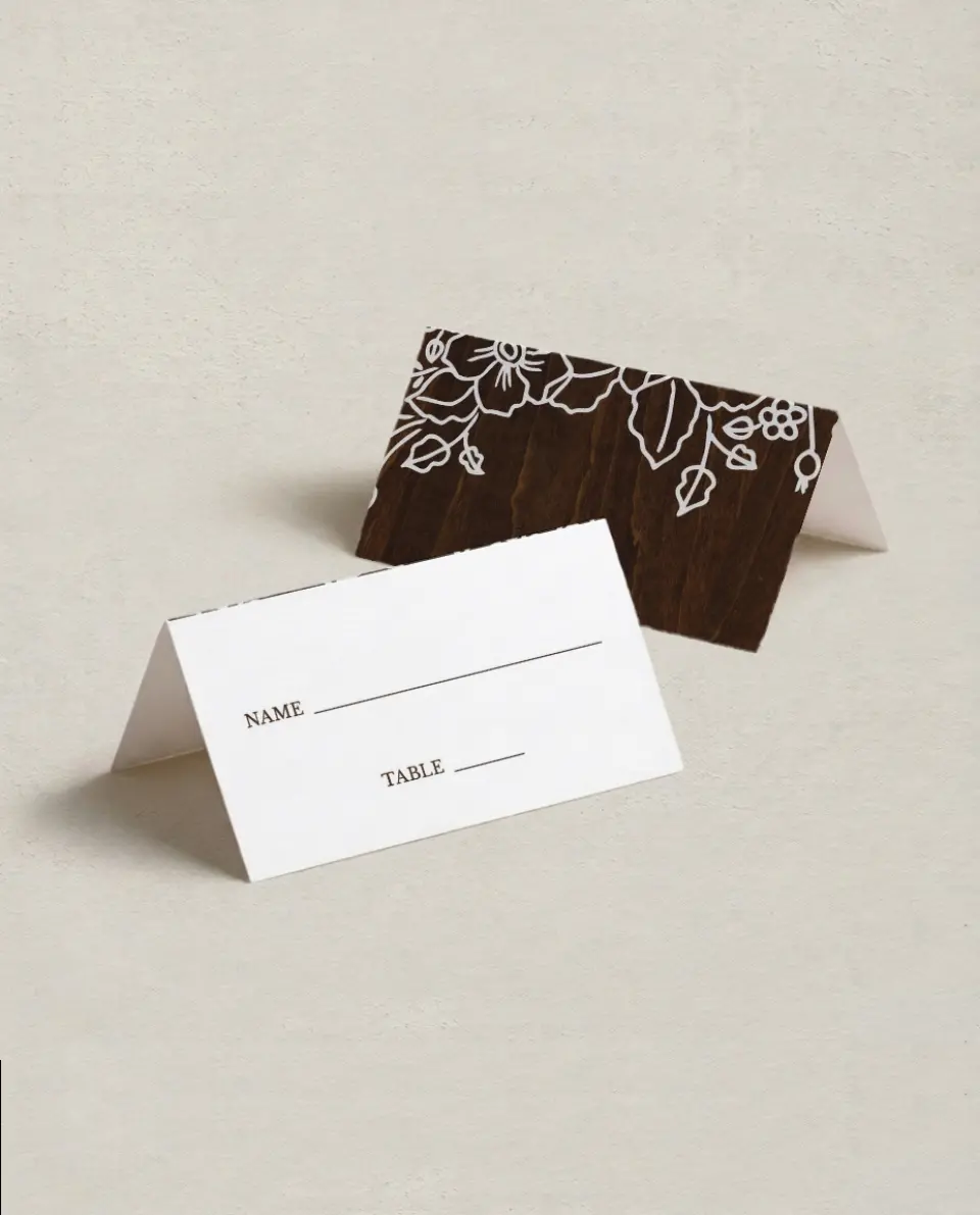 This is a 3½" x 2" Folded Quinceanera Place Card called Etched printed in full color on Premium Smooth paper