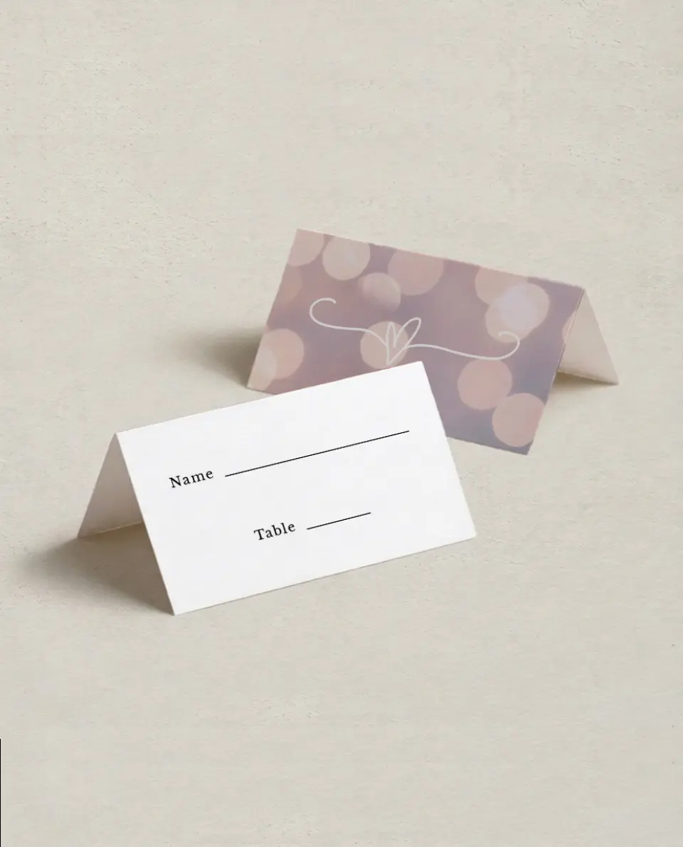 This is a 3½" x 2" Folded Quinceanera Place Card called Elegant Bokeh printed in full color on Premium Smooth paper