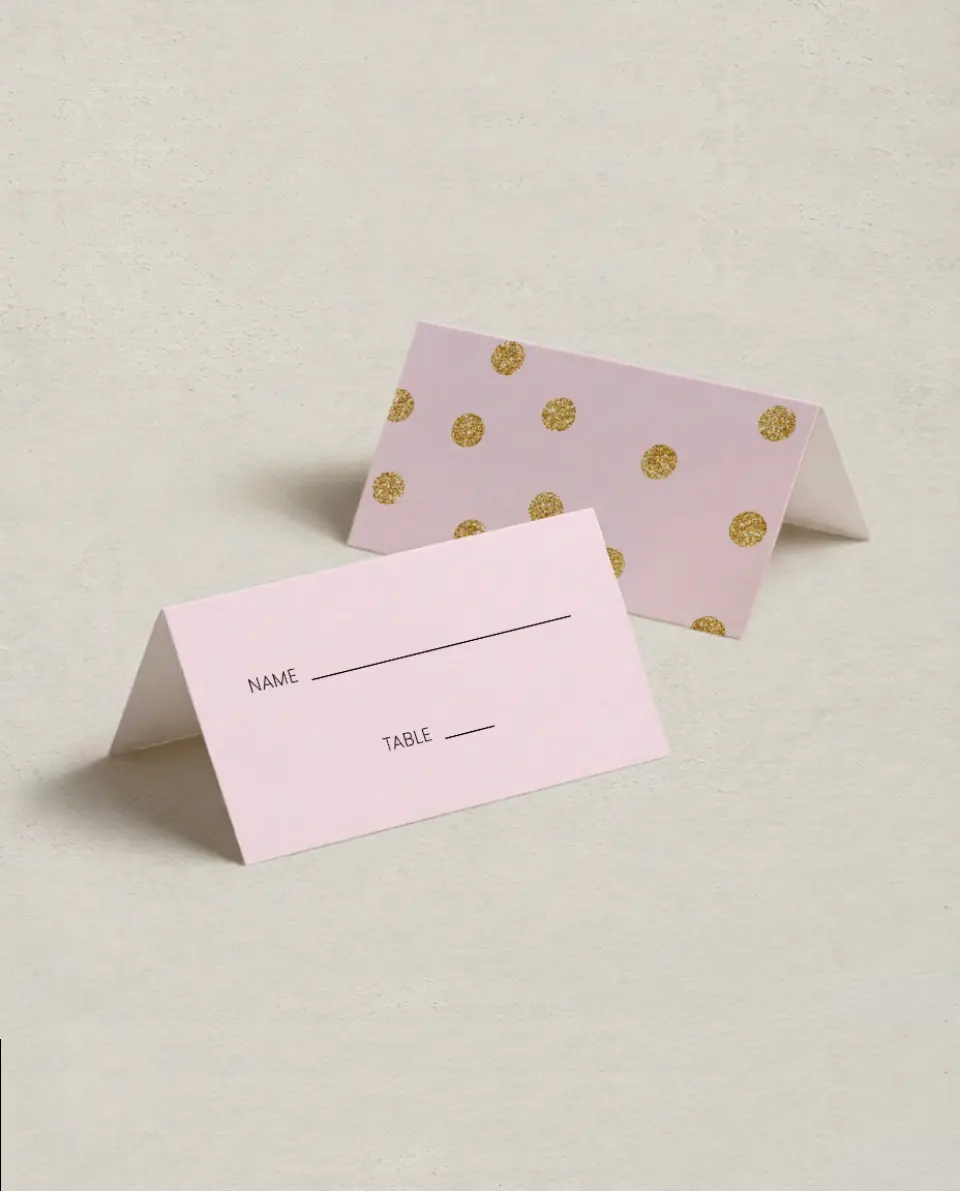 This is a 3½" x 2" Folded Quinceanera Place Card called Quince Glam printed in full color on Premium Smooth paper