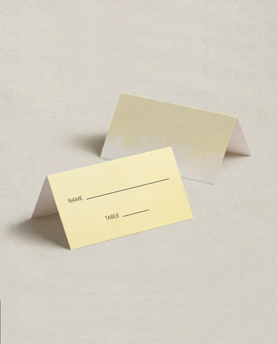 This is a 3½" x 2" Folded Quinceanera Place Card called Delicate Watercolor printed in full color on Premium Smooth paper