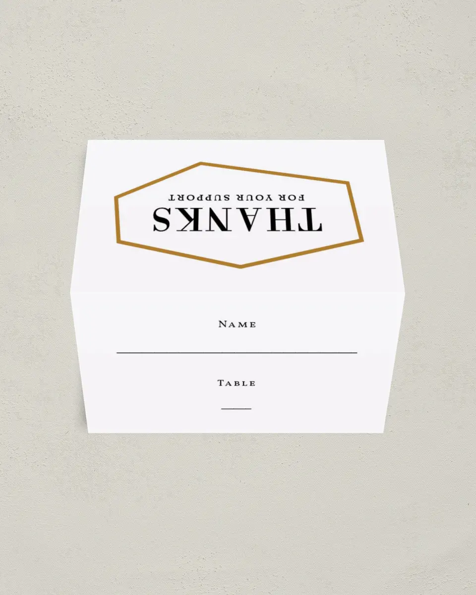 This is a 3½" x 2" Folded Gala Place Card called Black Tie Affair printed in full color on Premium Smooth paper
