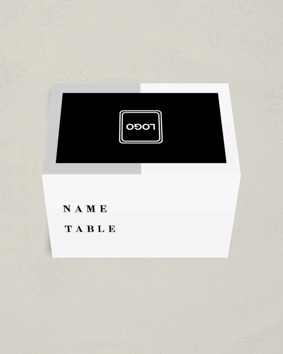 This is a 3½" x 2" Folded Gala Place Card called Be Square printed in full color on Premium Smooth paper