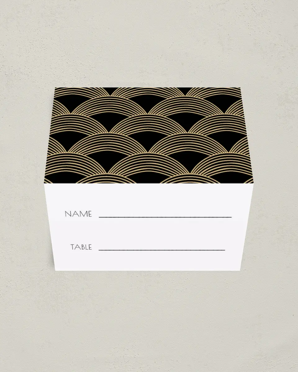This is a 3½" x 2" Folded Gala Place Card called Golden Gala printed in full color on Premium Smooth paper