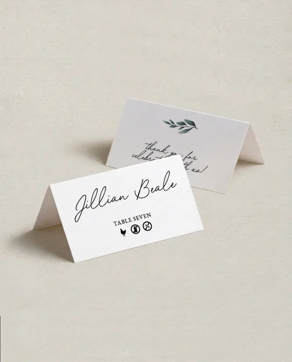 This is a 3½" x 2" Folded Wedding Place Card called Pinecone Allure printed in full color on Premium Smooth paper