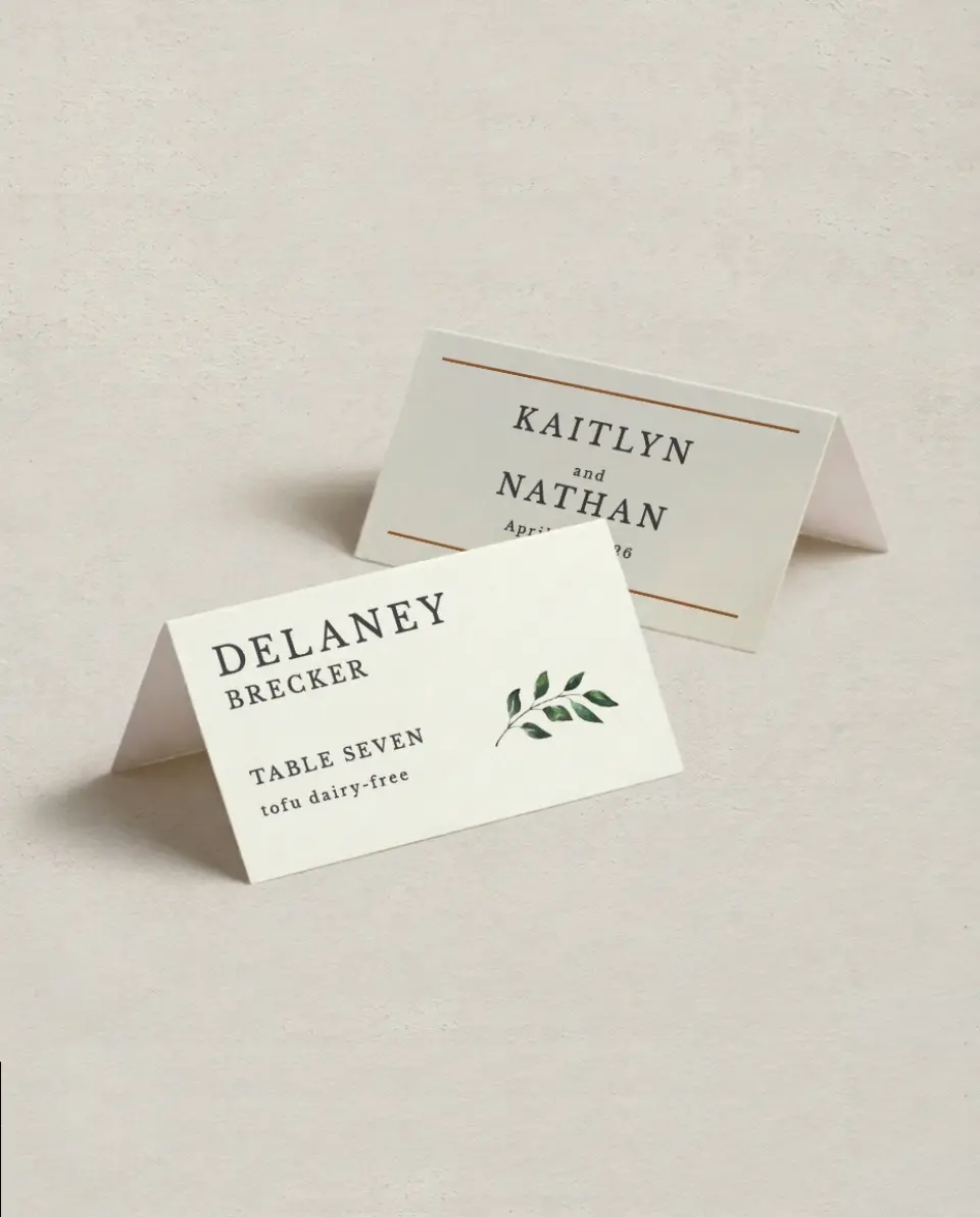 This is a 3½" x 2" Folded Wedding Place Card called Golden Blooms printed in full color on Premium Smooth paper