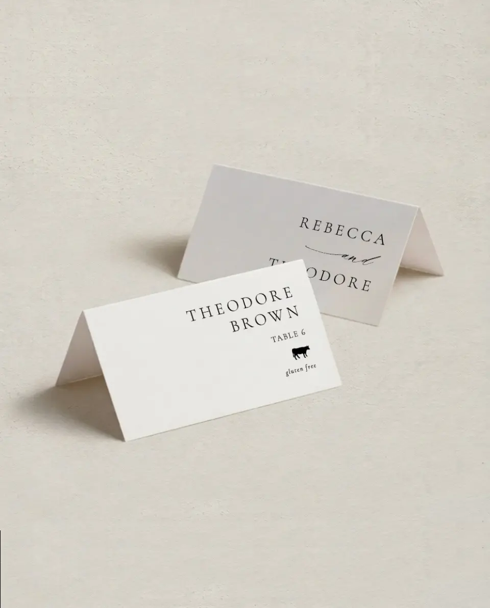 This is a 3½" x 2" Folded Wedding Place Card called Simply Elegant printed in full color on Premium Smooth paper