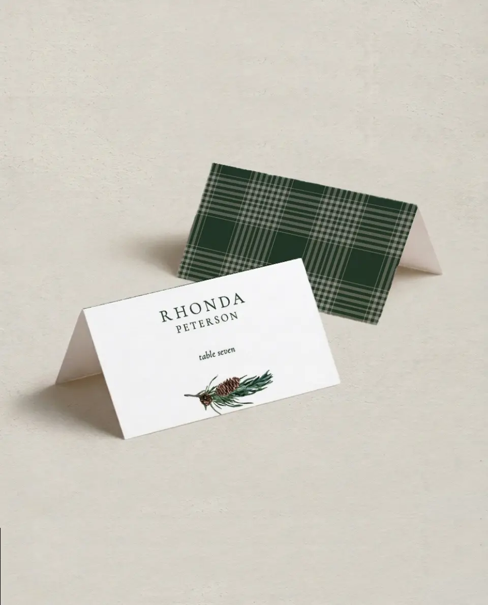 This is a 3½" x 2" Folded Wedding Place Card called Festive Celebration printed in full color on Premium Smooth paper