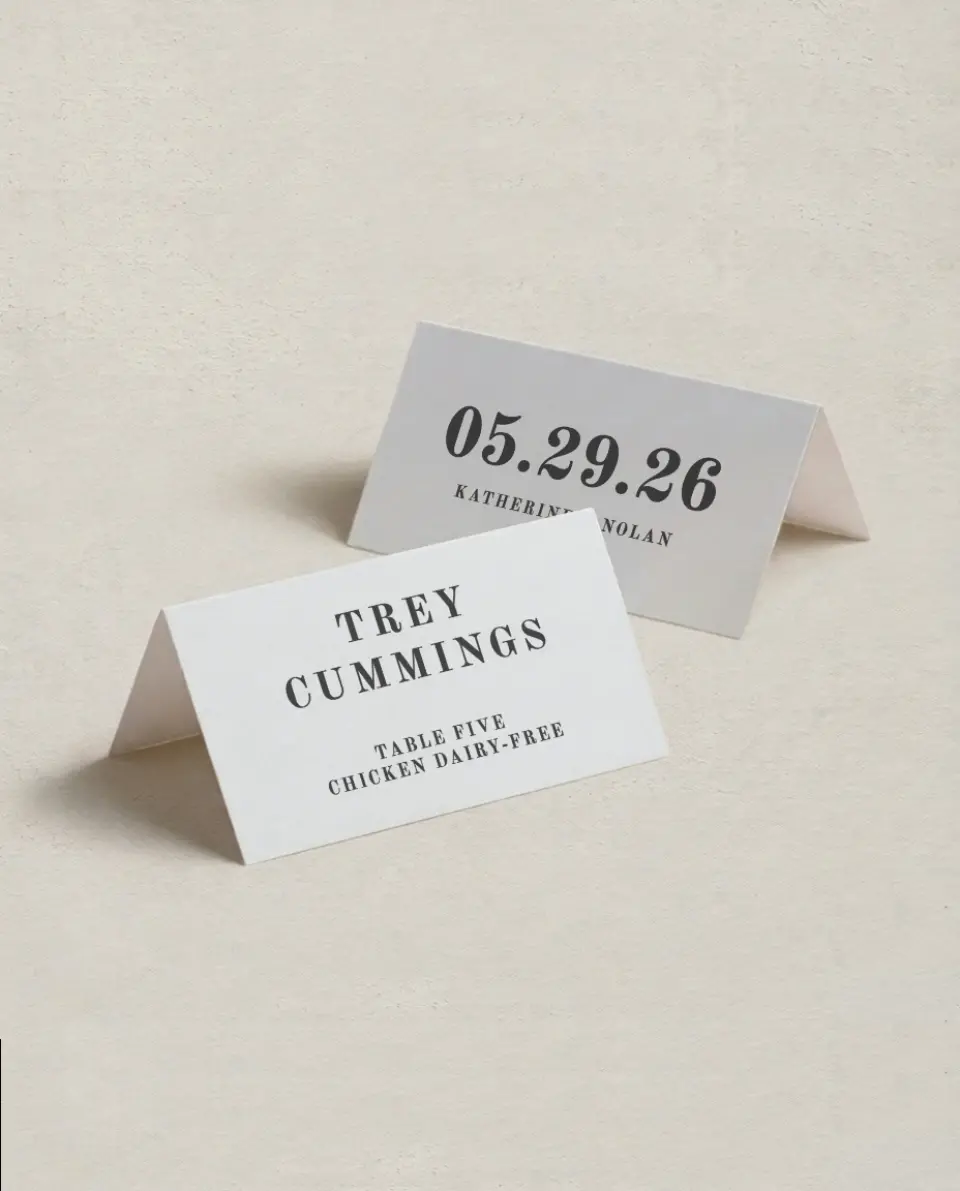 This is a 3½" x 2" Folded Wedding Place Card called Glory Day printed in full color on Premium Smooth paper